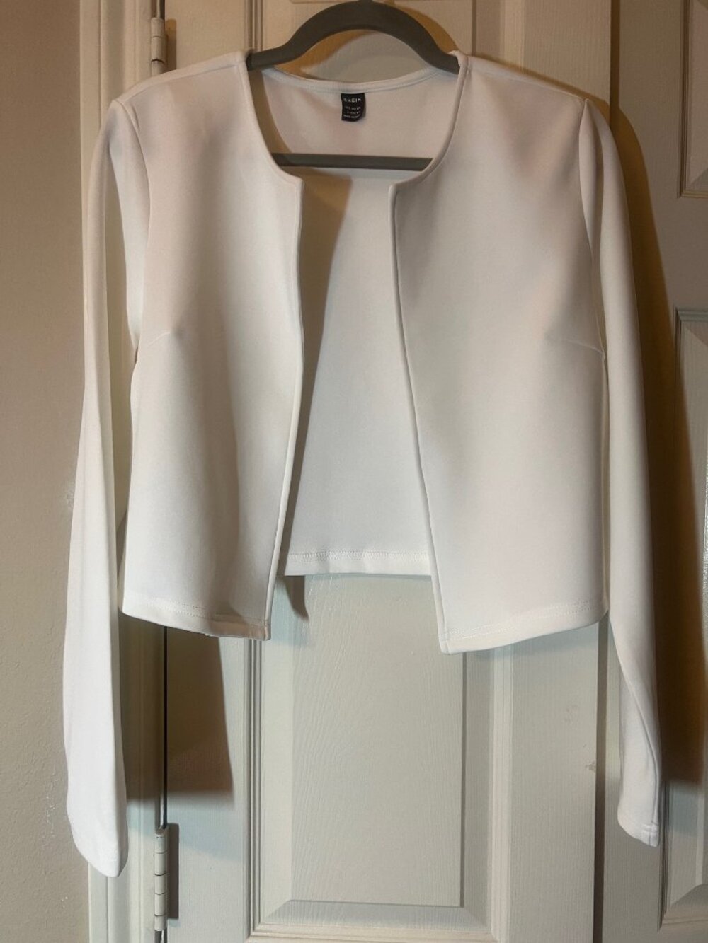NEW Women's SHEIN White Cropped Open Front Blazer Jacket - Lightweight - Large